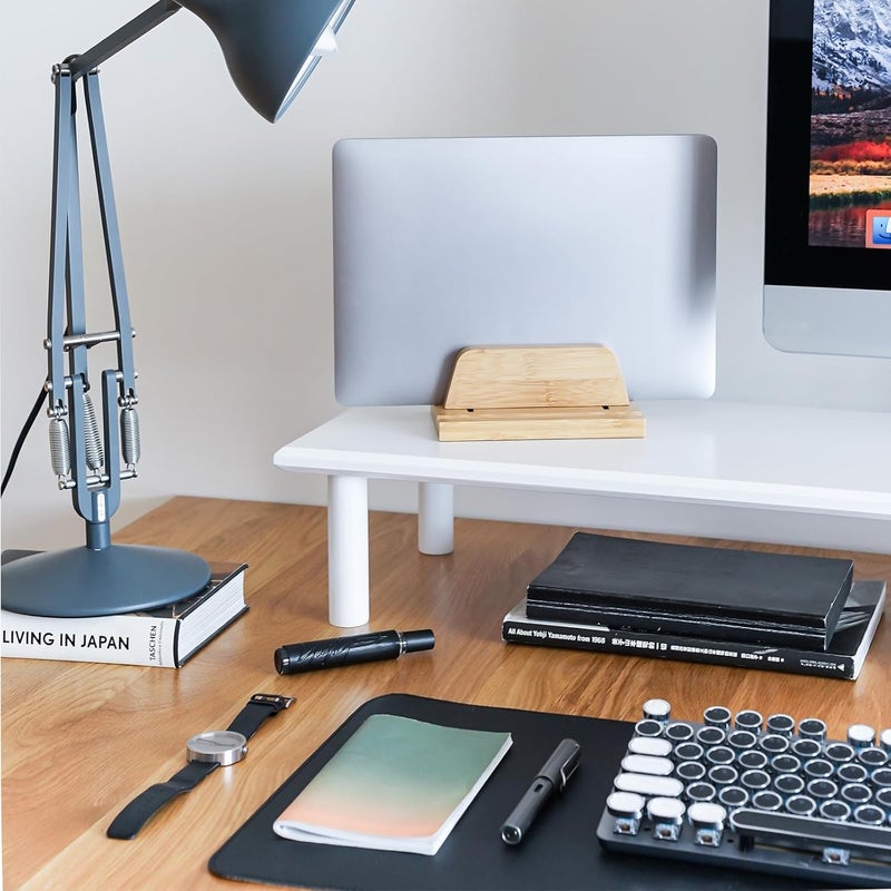 ROCDEER Bamboo Dual Monitor Stand Riser White, Desk Monitor Riser for 2 Monitors, Supports for PC Computer Monitor, Printer, Heavy TV Riser up to 300 lbs, White - Image 5